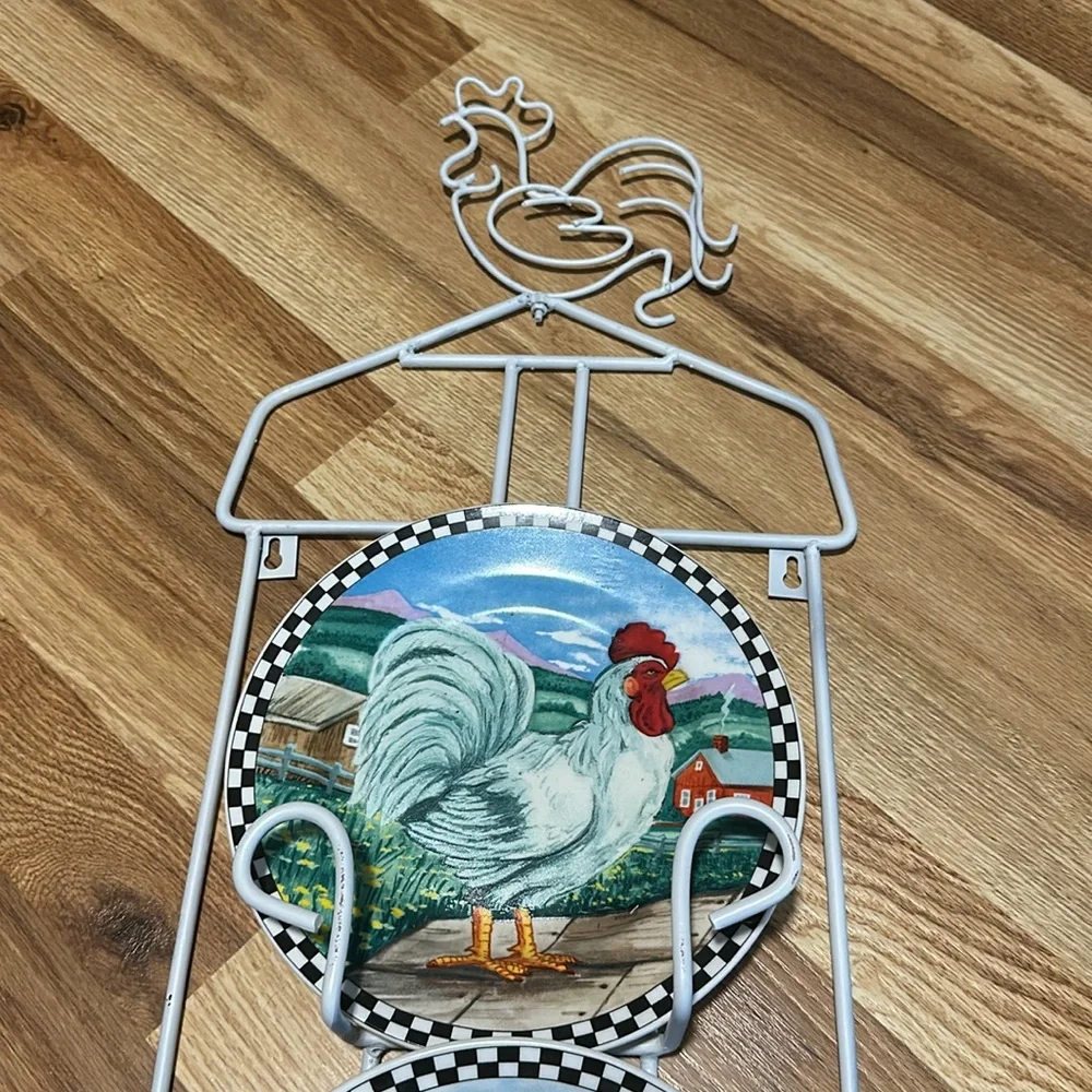 Vintage rooster wire plate wall decor 3 rooster plates set